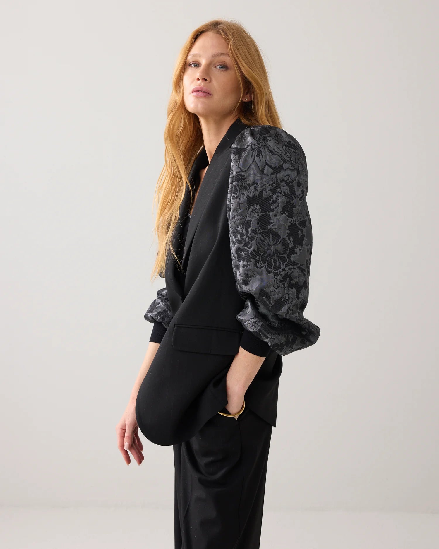 Summum Pinstripe blazer with jacquard sleeves