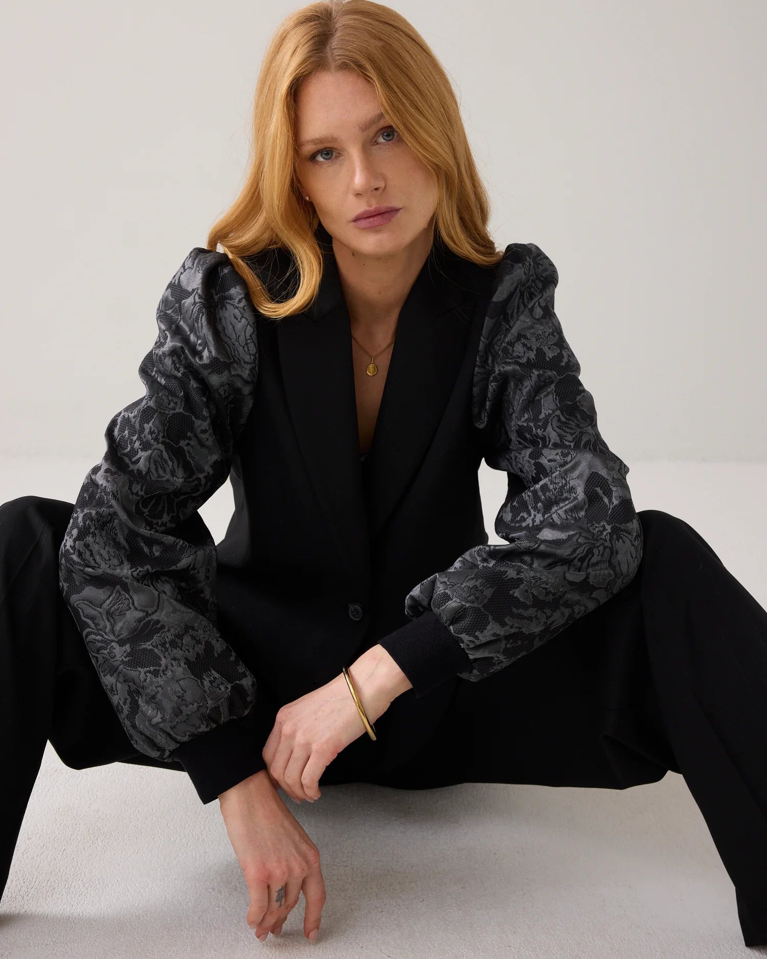 Summum Pinstripe blazer with jacquard sleeves