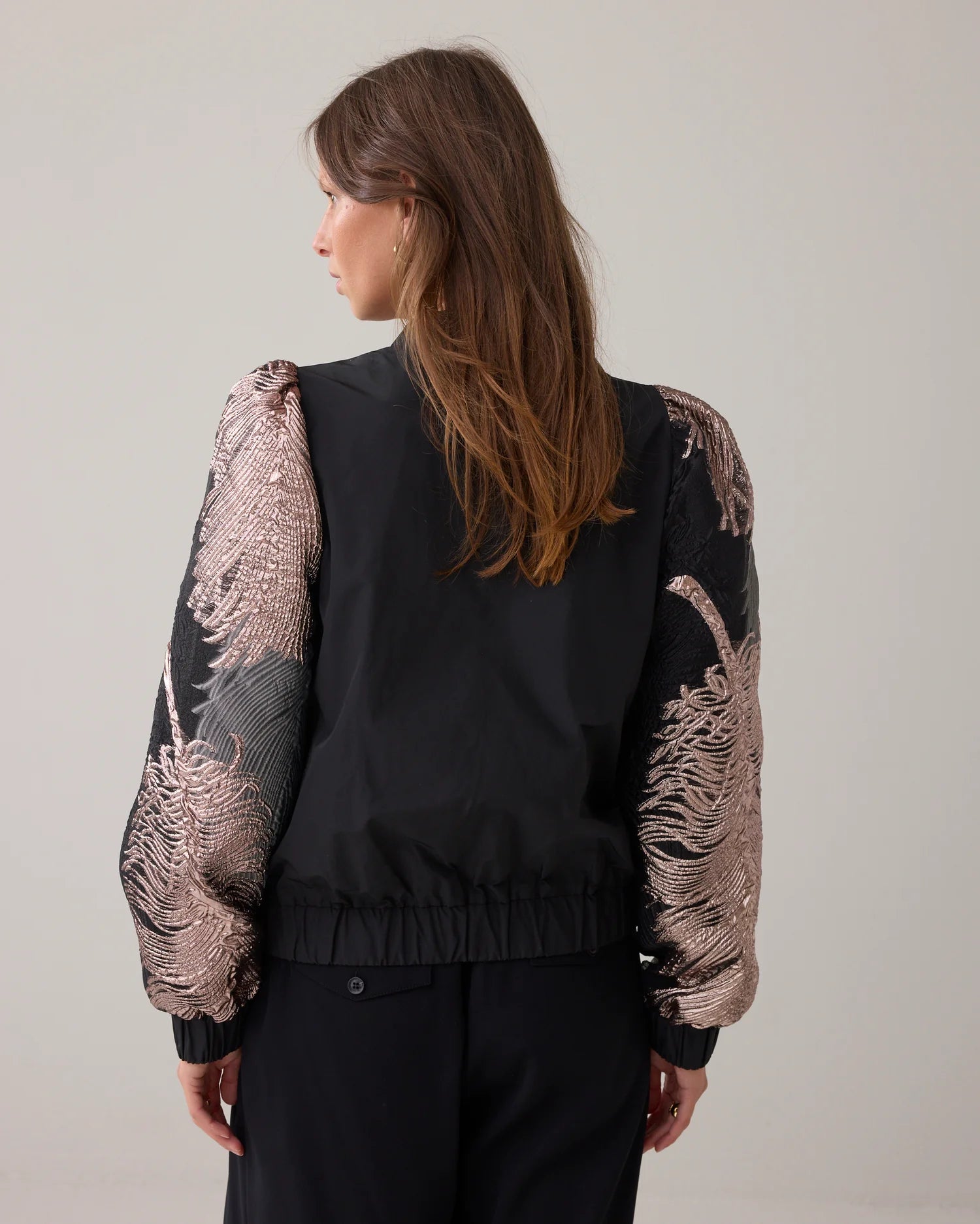 Summum Festive bomber jacket with jacquard sleeves