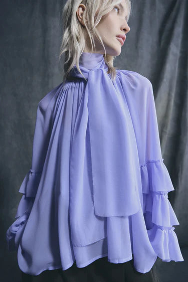 Psophia SILK GEORGETTE RUFFLE BLOUSE