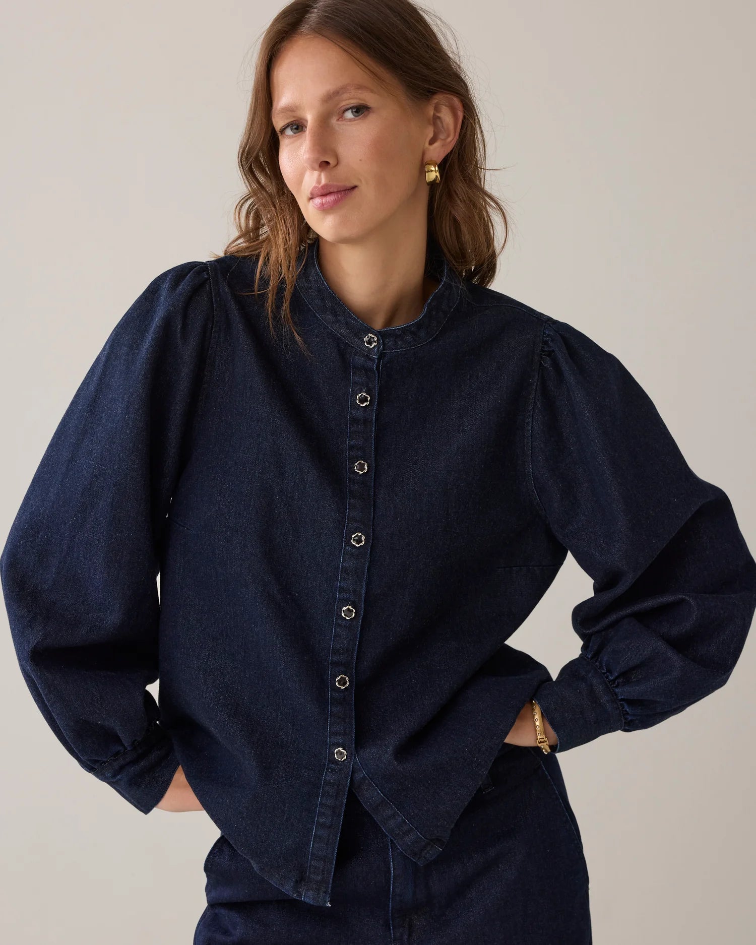 Summum Denim bowtie blouse with lurex