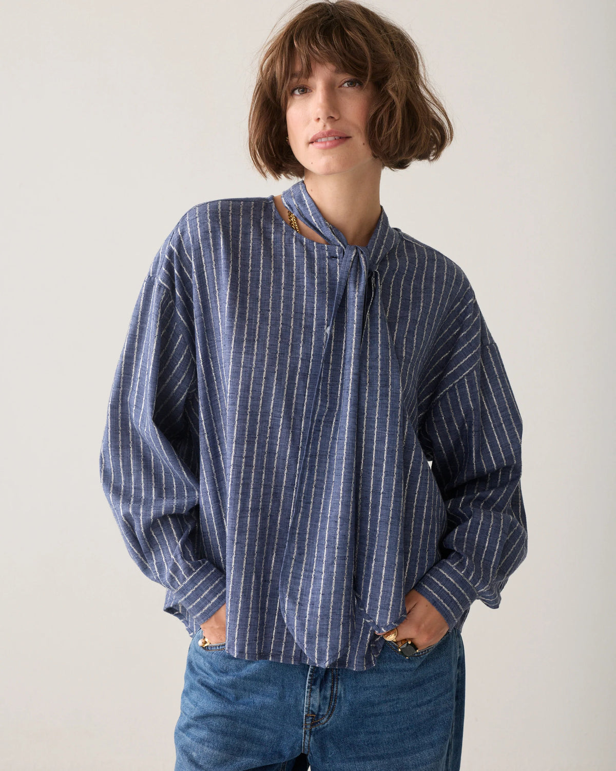 Summum Denim blouse with bow