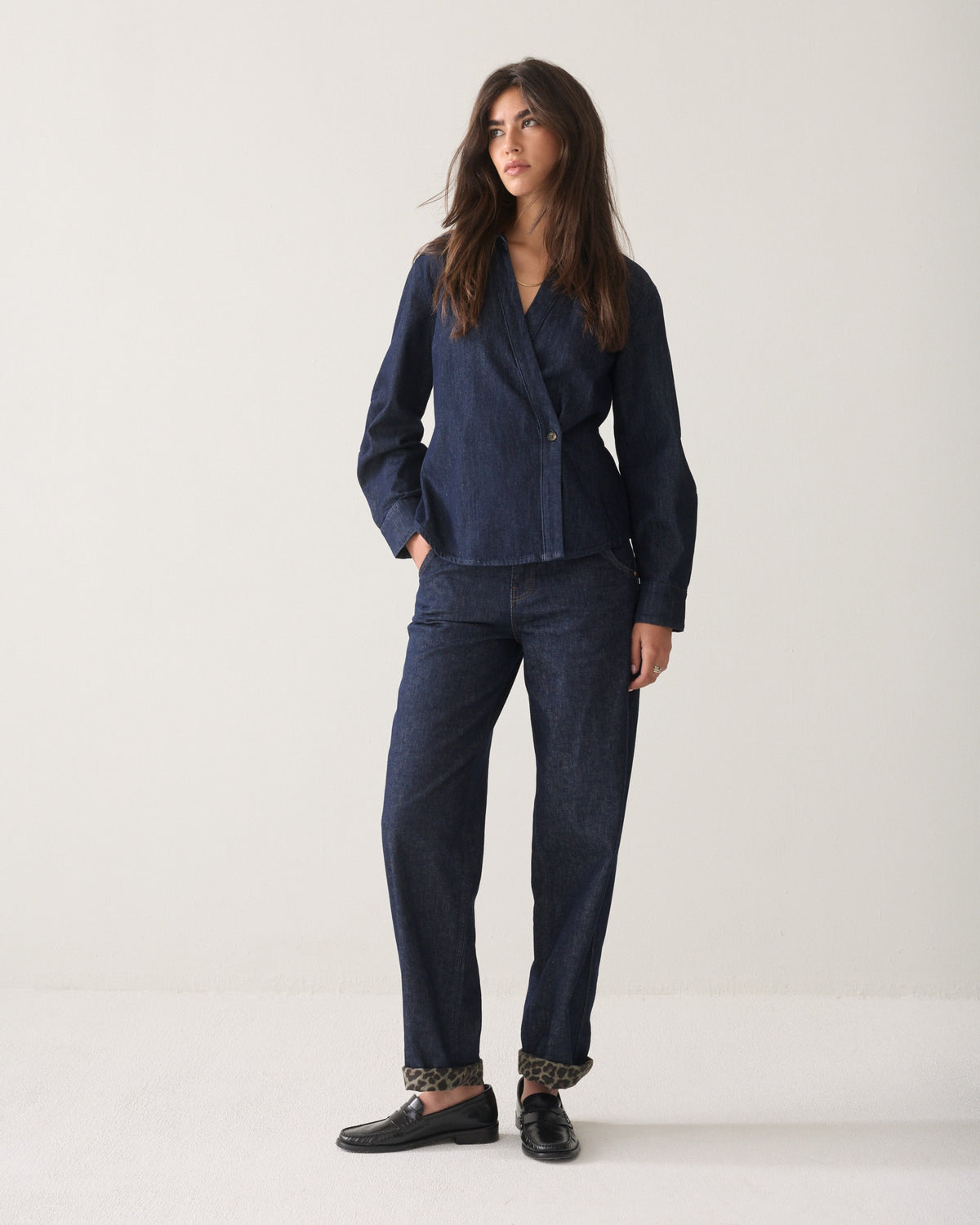 Summum Denim blouse with balloon sleeves