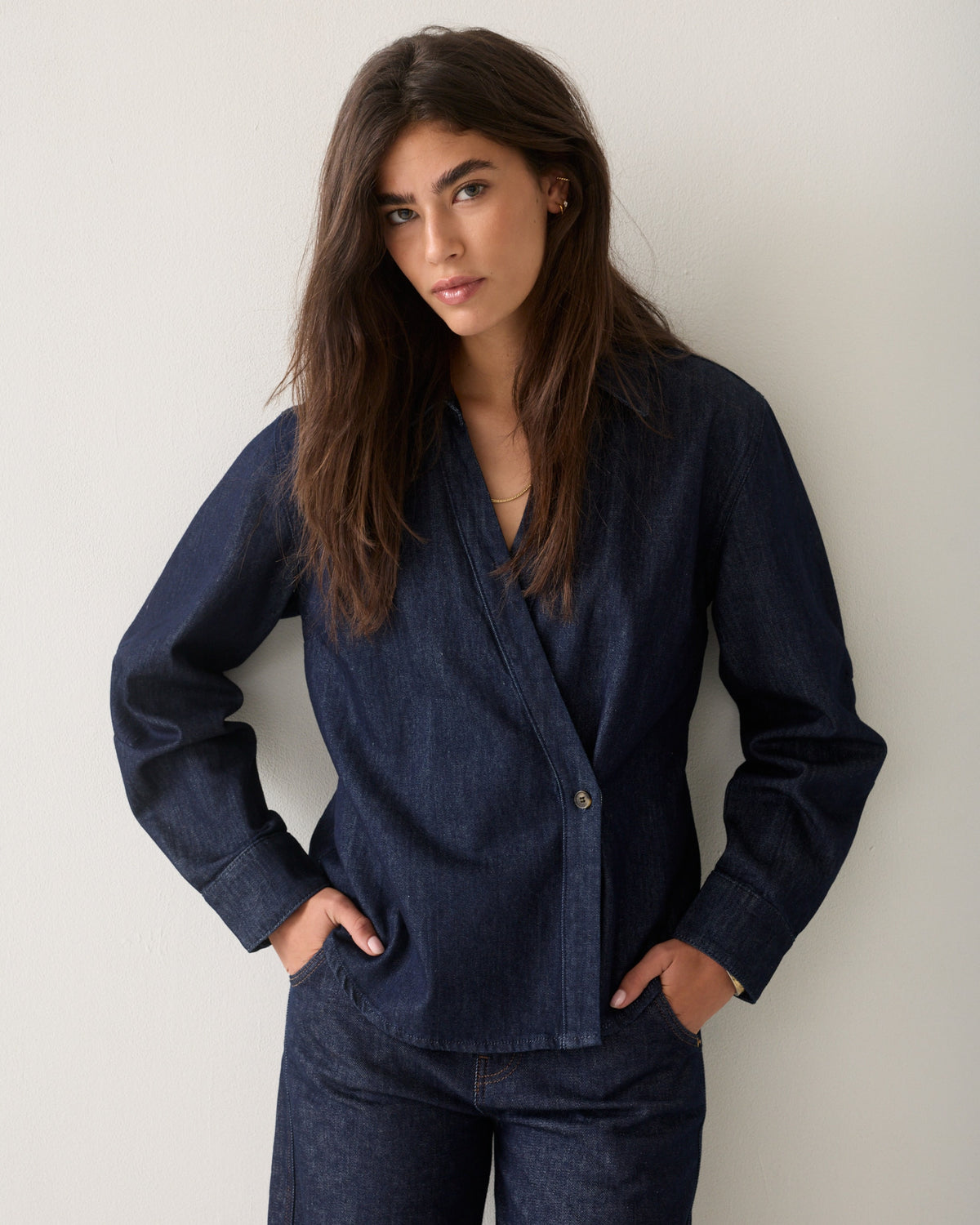 Summum Denim blouse with balloon sleeves