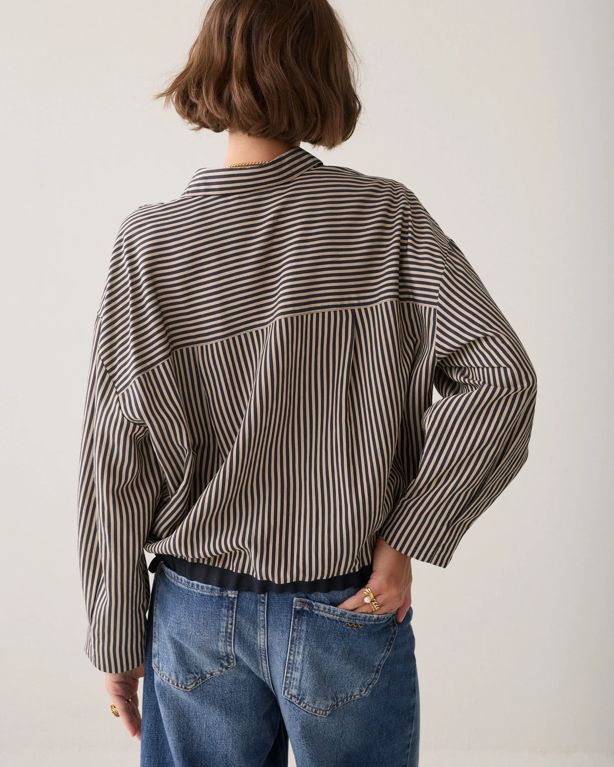 Summum Striped blouse with drawstring