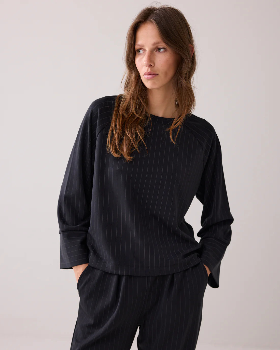 Summum Soft scuba pinstripe top