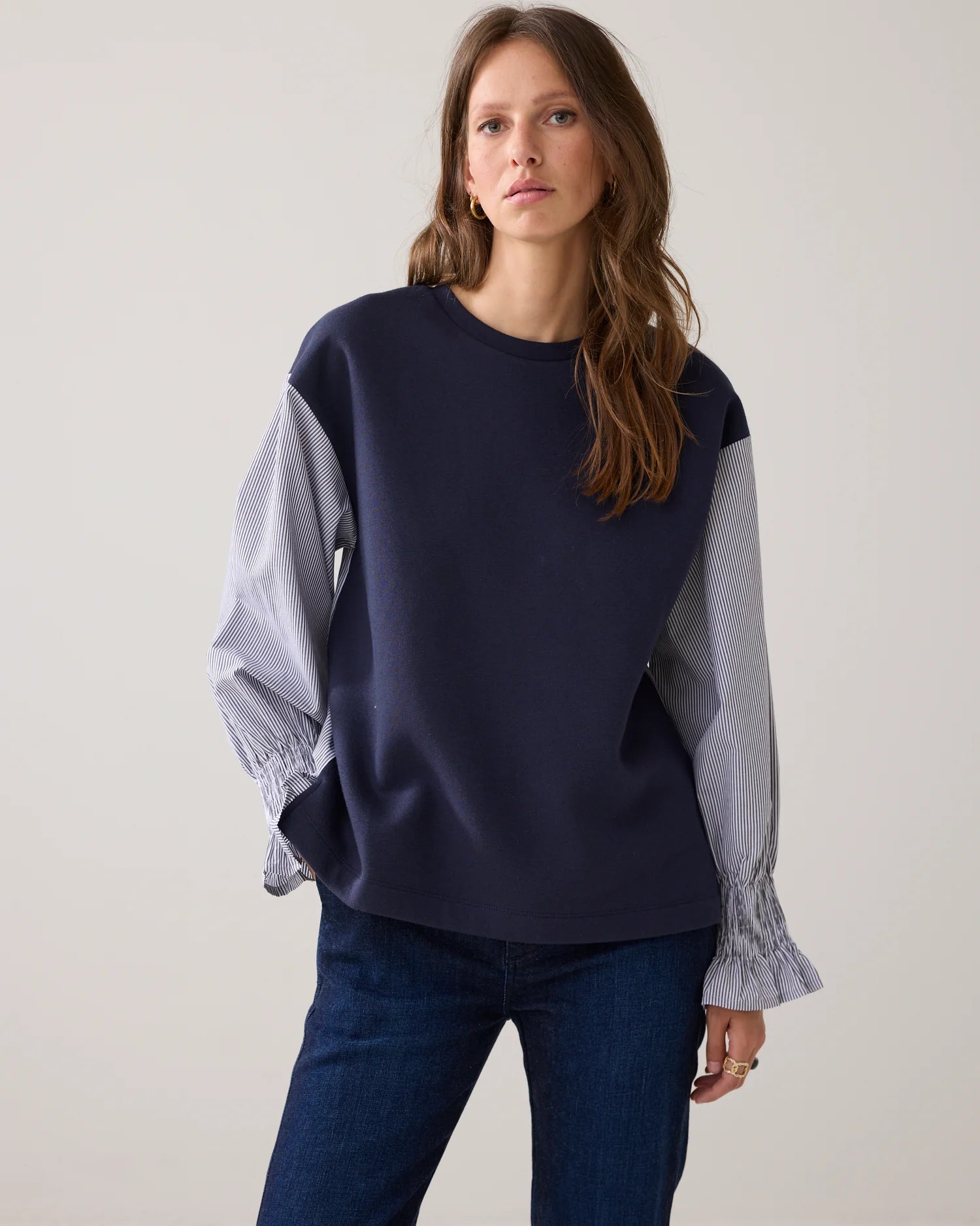 Summum Sweatshirt with striped sleeves