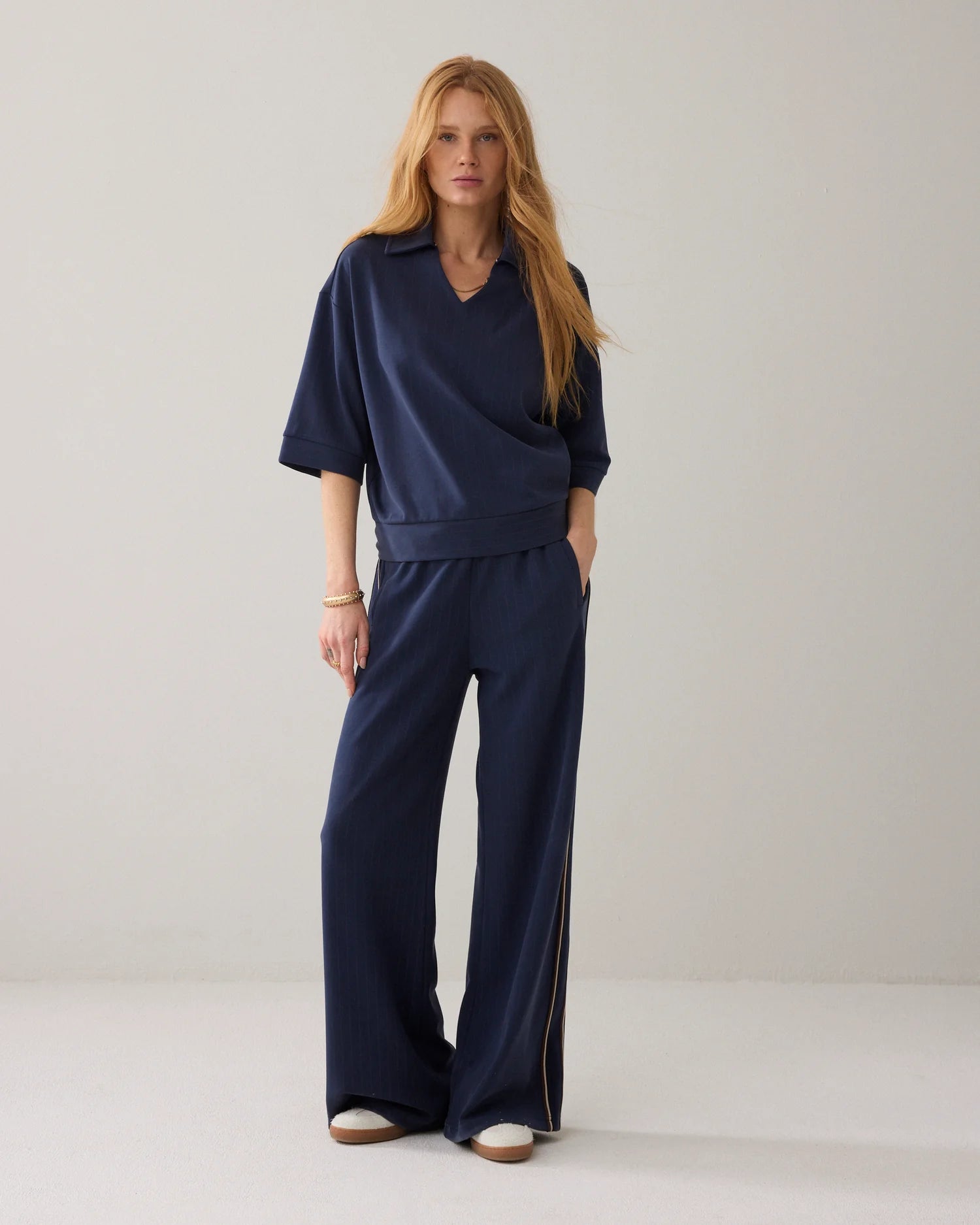 Summum Pinstripe polo shirt in soft scuba fabric