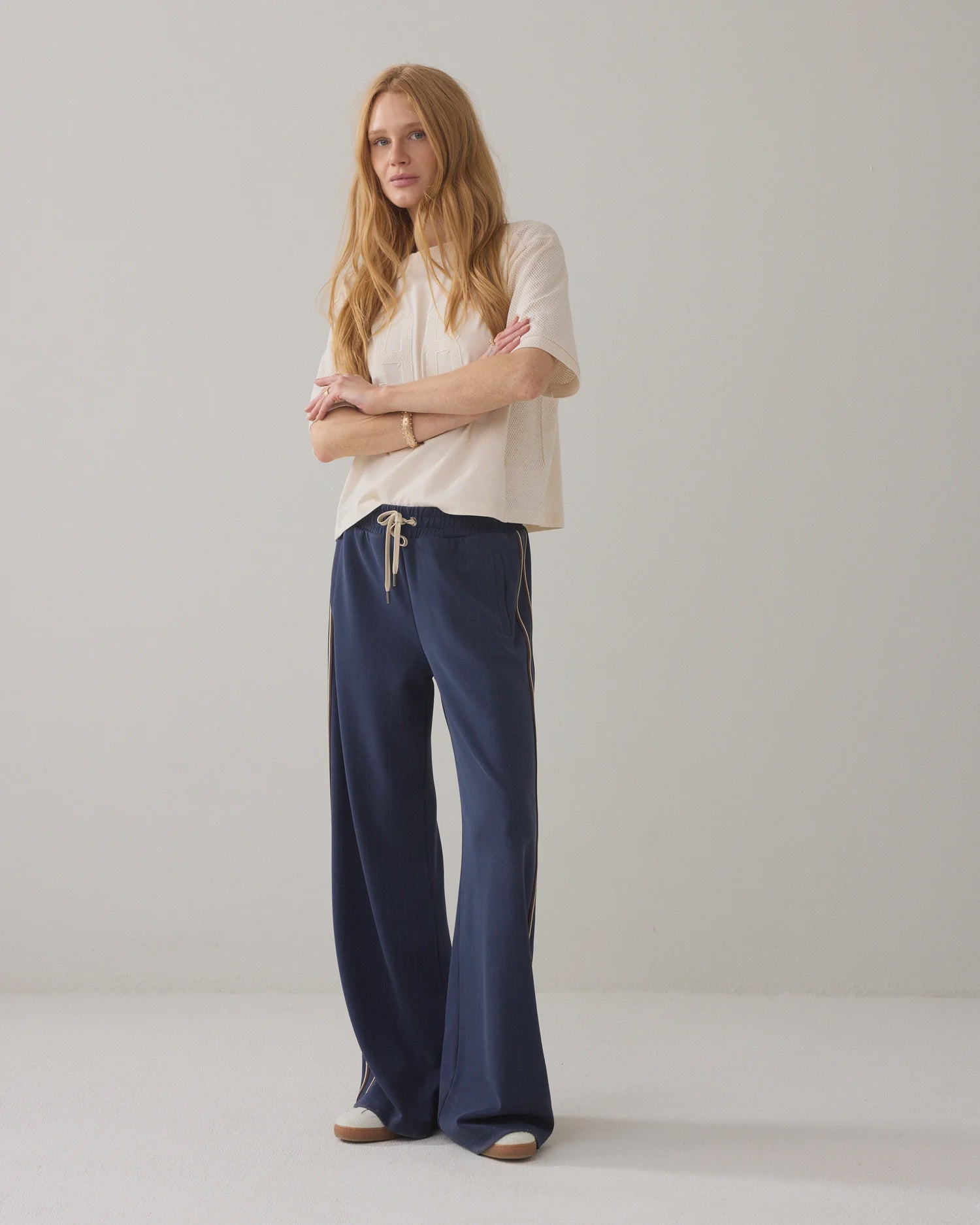 Summum Pinstripe trousers in scuba fabric