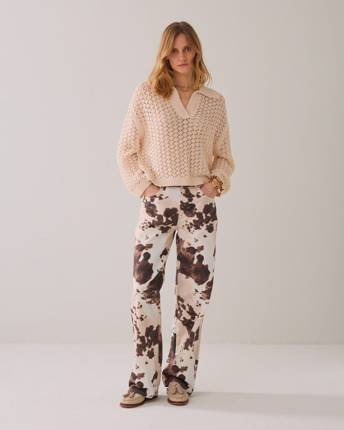 Summum Baggy straight-leg trousers in cow print