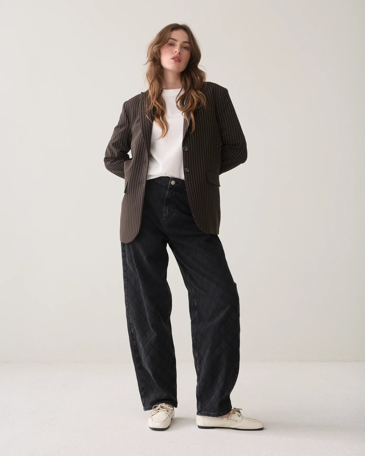 Summum Tapered jeans with plaid stitch
