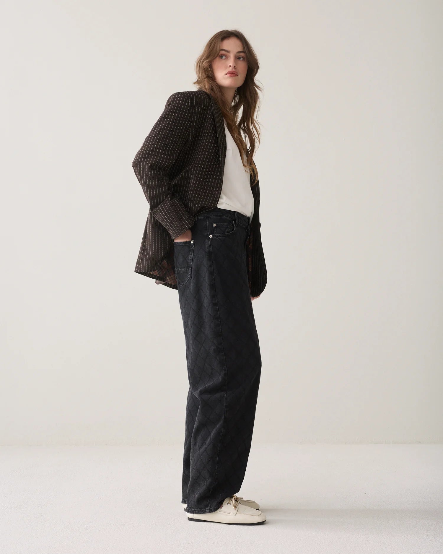 Summum Tapered jeans with plaid stitch