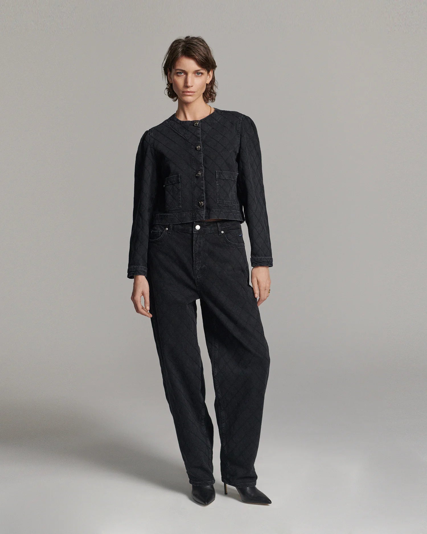 Summum Tapered jeans with plaid stitch