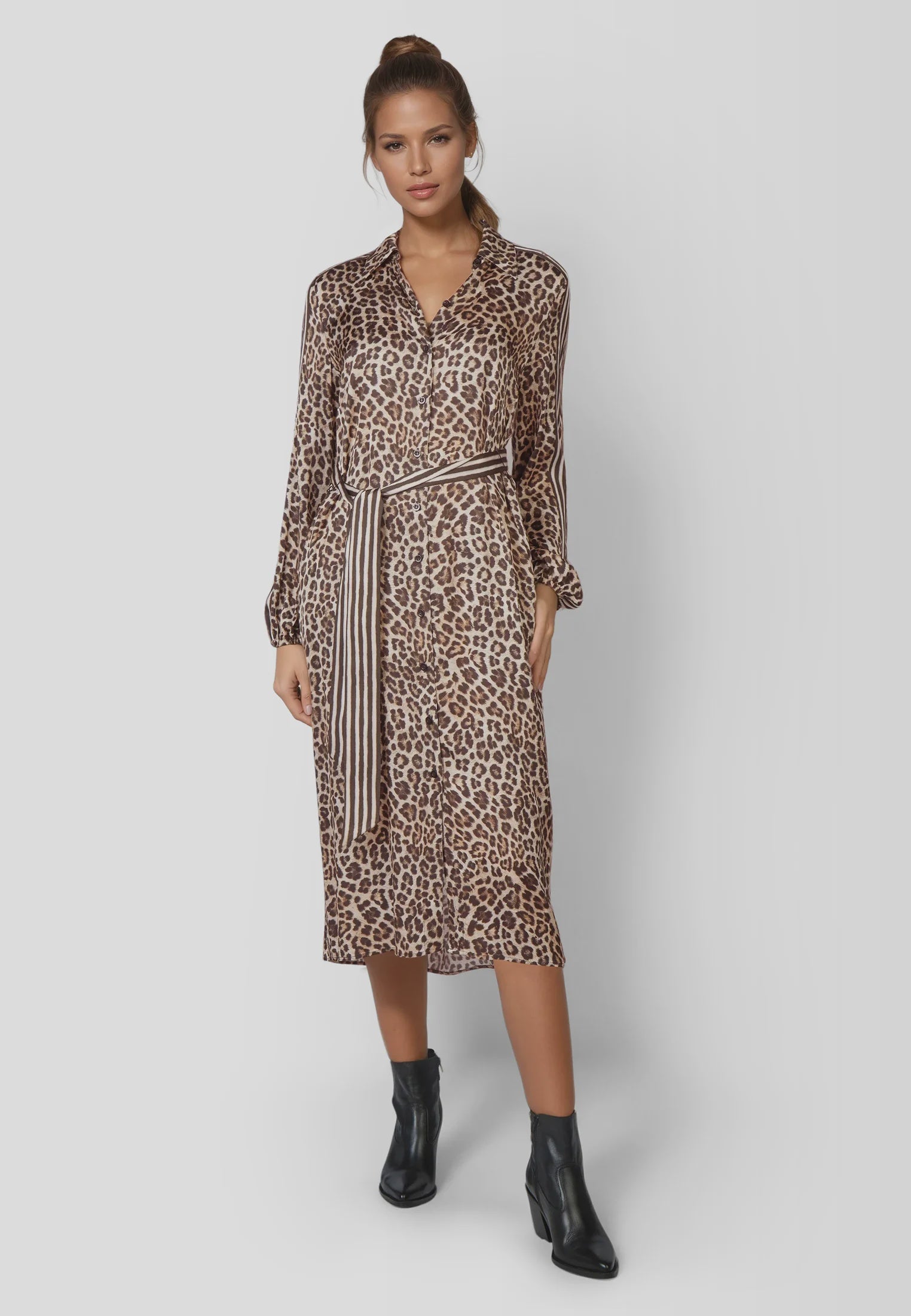Marc Aurel Leopard Print and Stripes Dress