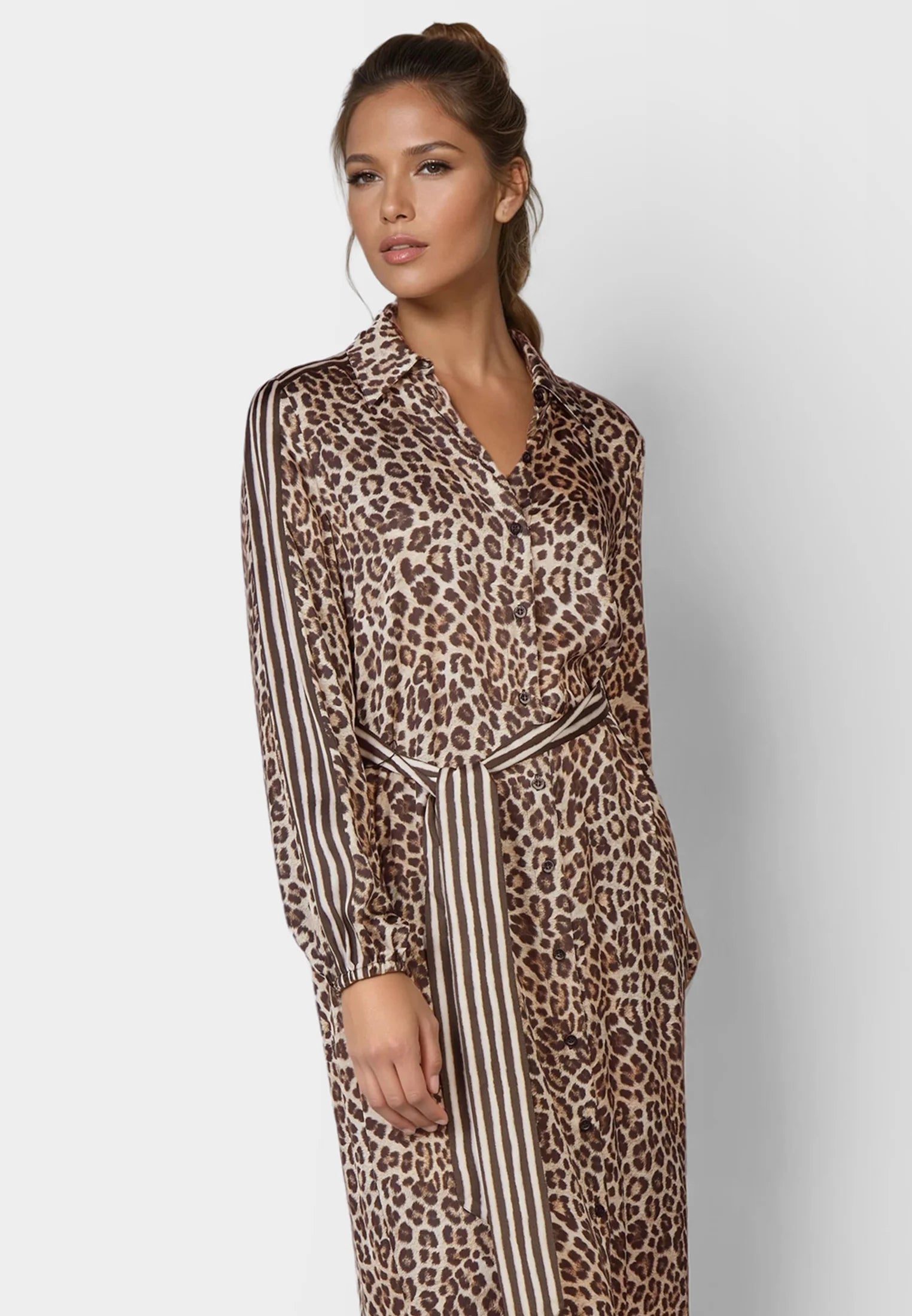 Marc Aurel Leopard Print and Stripes Dress