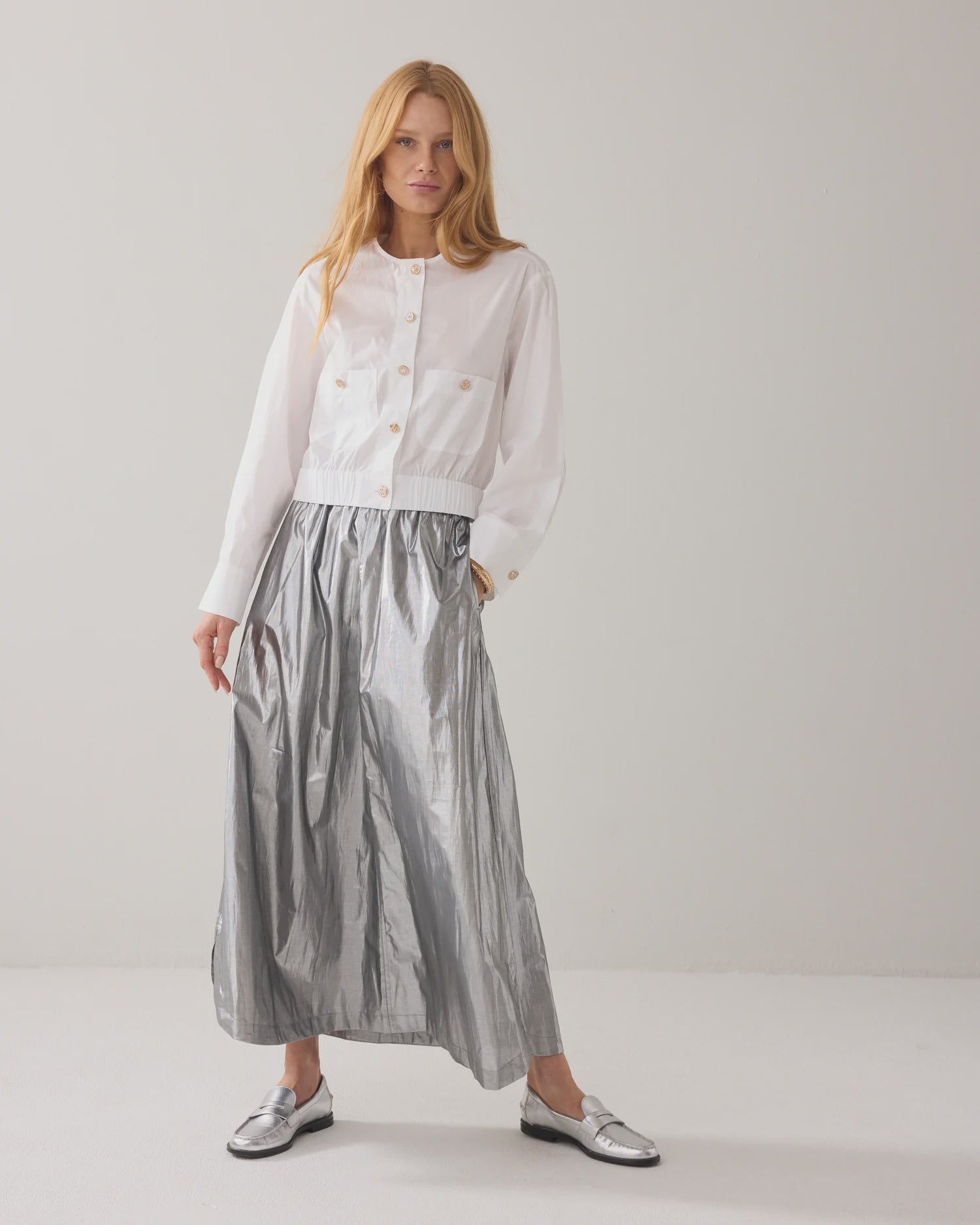 Summum LONG SKIRT IN SHINY SILVER FABRIC