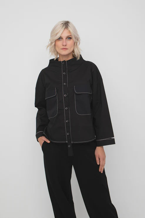 OZAI N KU Black Contrast Stitch Shirt