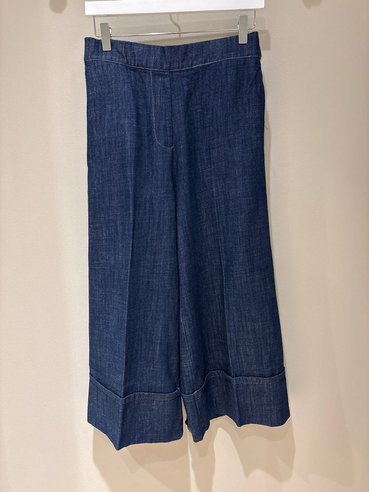 humility denim wide-leg 7/8-length pants with cuffs