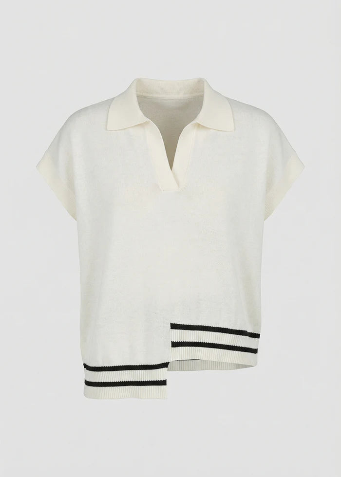 humility Off-white striped fine knit asymmetrical sweater