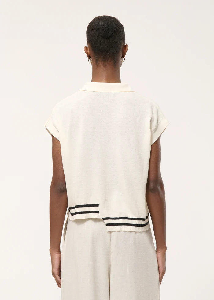 humility Off-white striped fine knit asymmetrical sweater