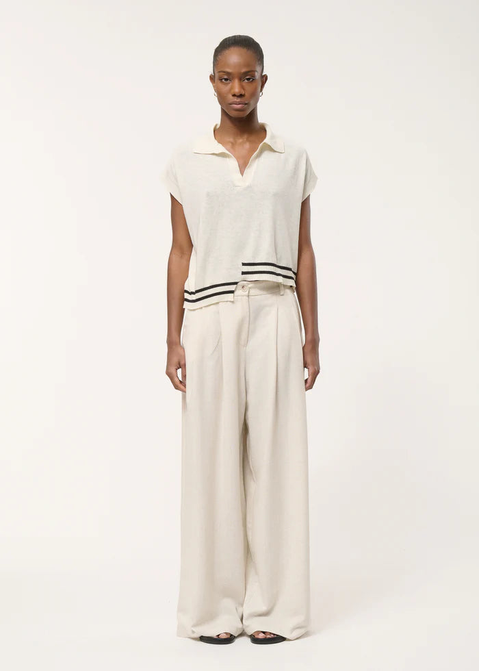 humility Off-white striped fine knit asymmetrical sweater