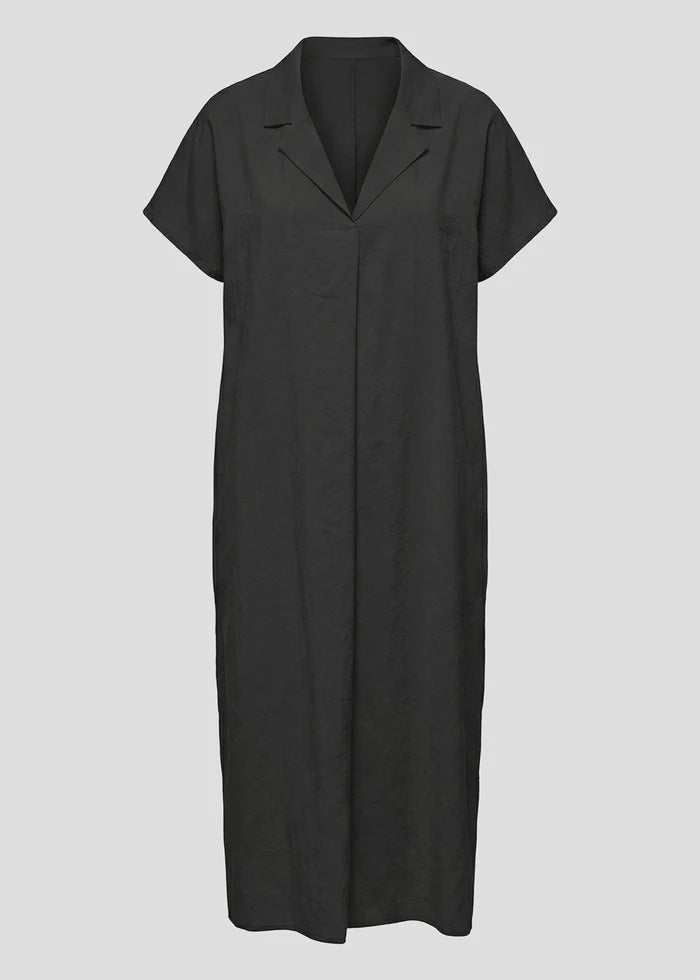 humility Black straight dress with textured stripes