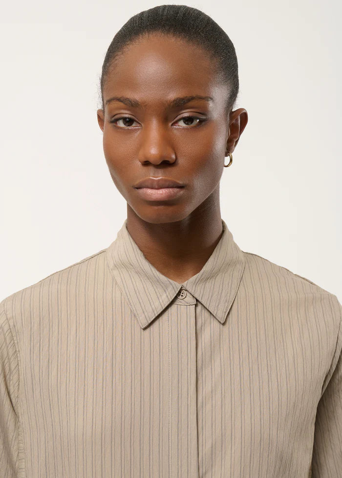 humility Taupe shirt dress with fine stripes