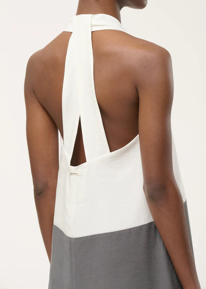 humility Long dress with two-tone back neckline