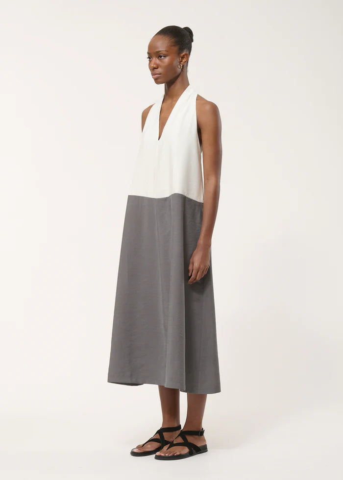 humility Long dress with two-tone back neckline