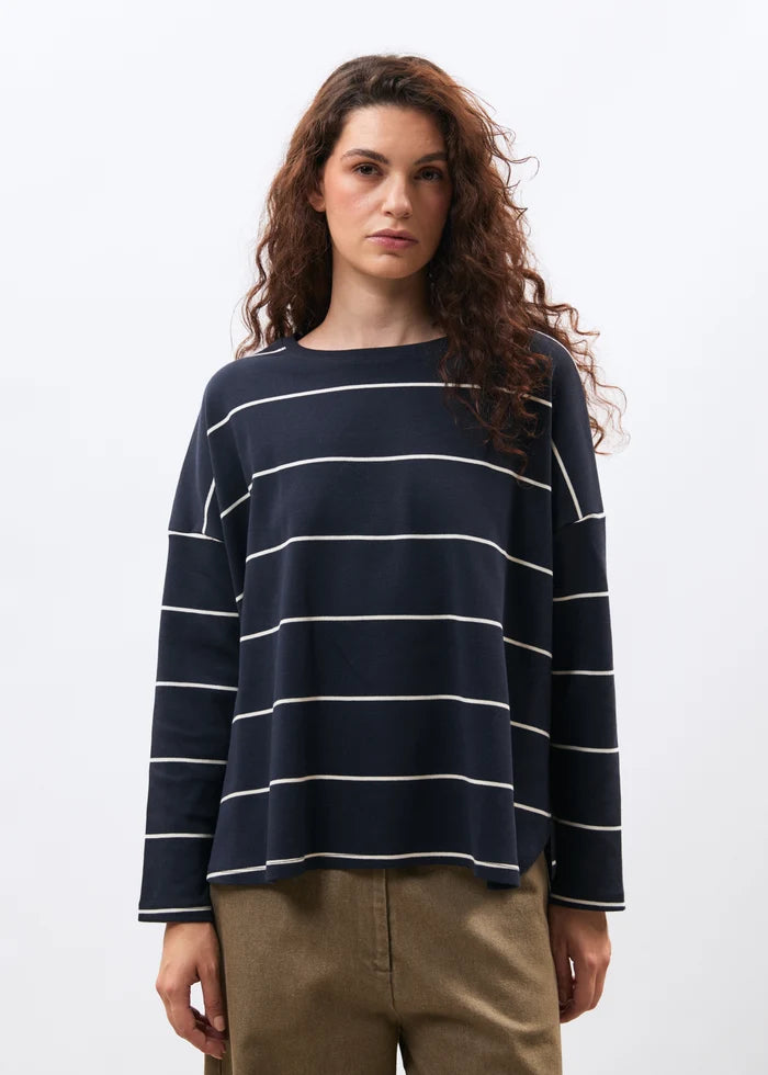 HUMILITY White and navy blue striped jersey long-sleeve T-shirt