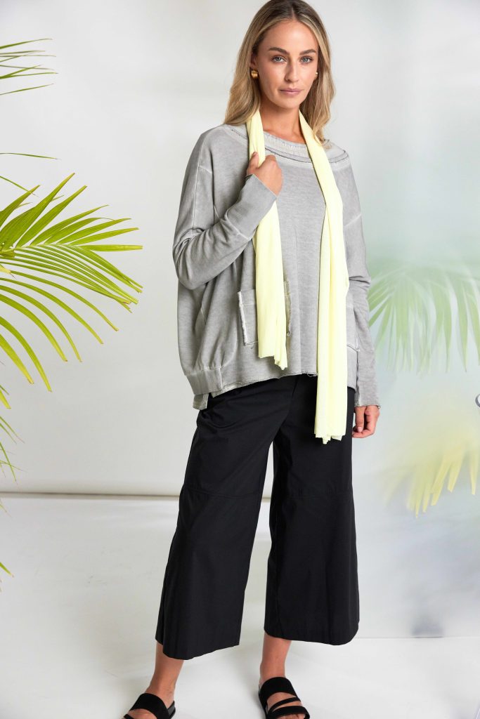 NAYA Faded Washed Effect Round Neck Top With Pocket Detail