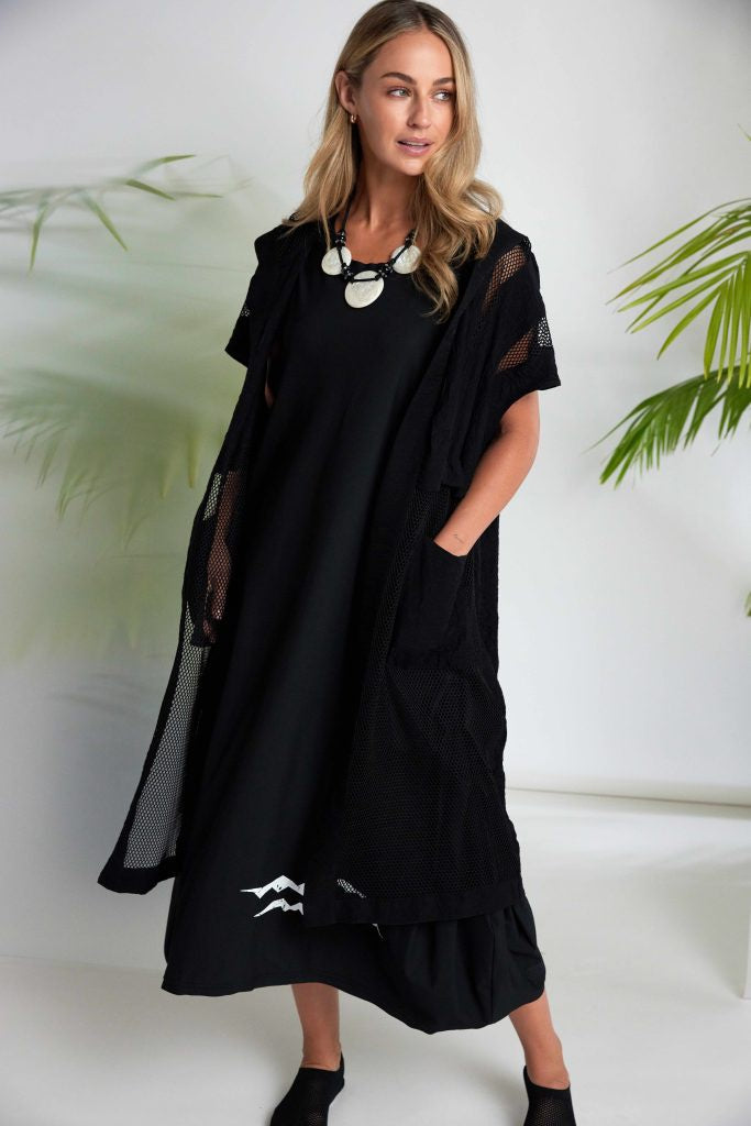 NAYA Long Line Hooded Jacket With Mesh Insets