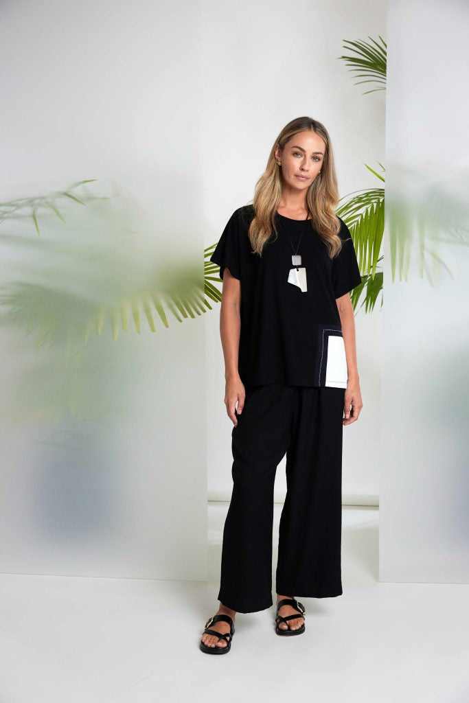 NAYA Round Neck Top With Contrast Pocket And Stitch Detail