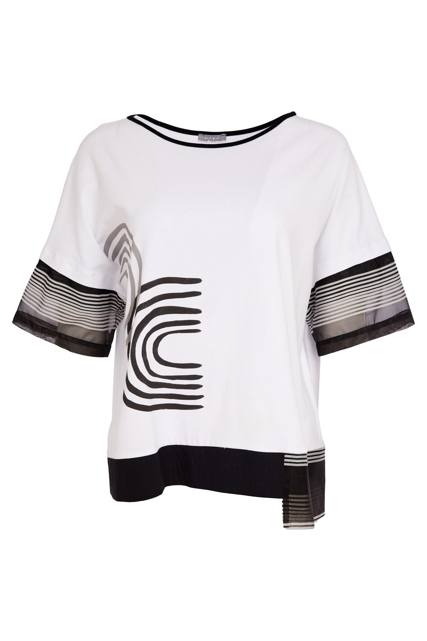 NAYA Placement Print Top With Stripe Hem Panel And Cuff