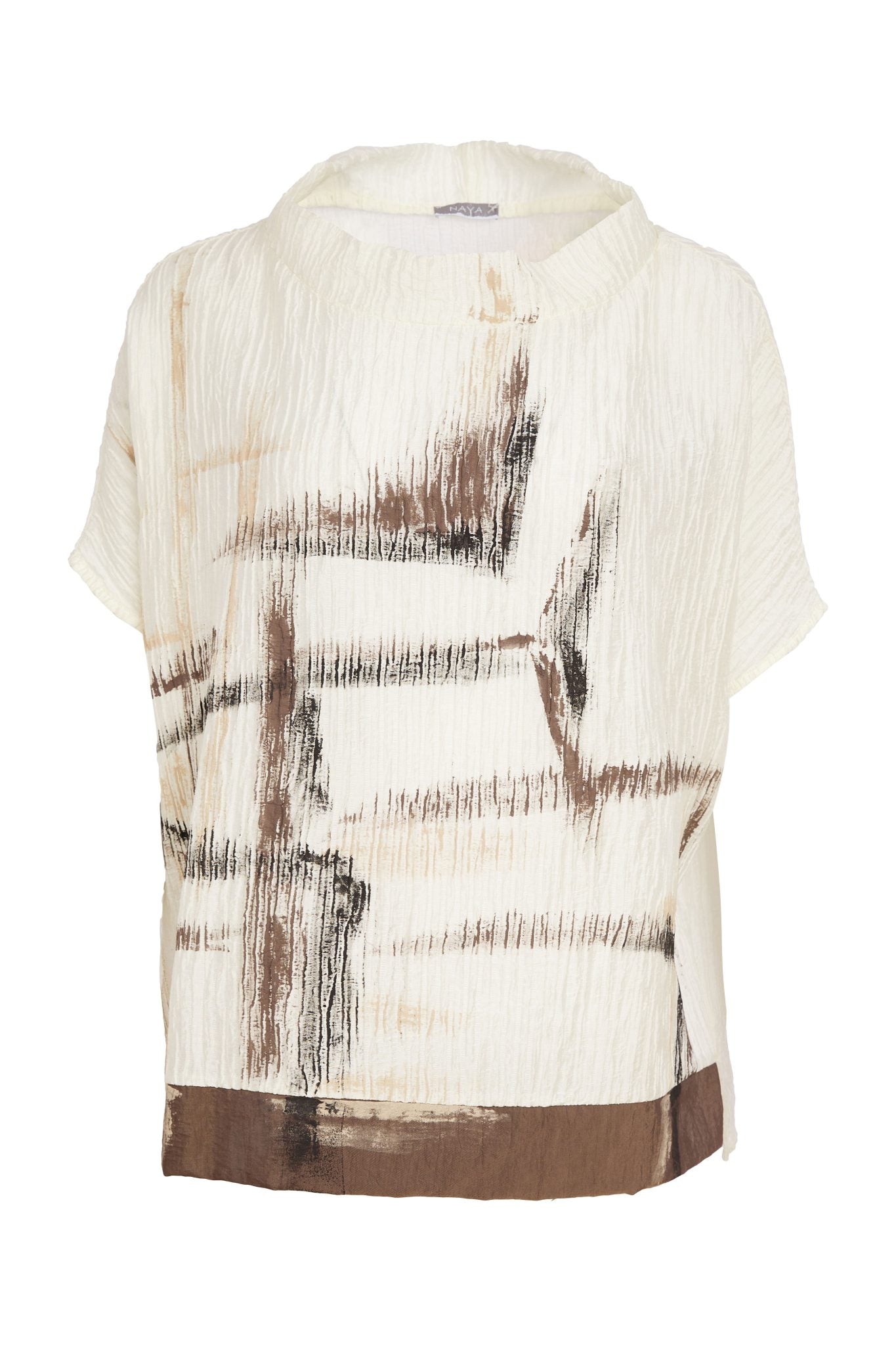 NAYA Rippled Print High Neck Top With Contrast Hem