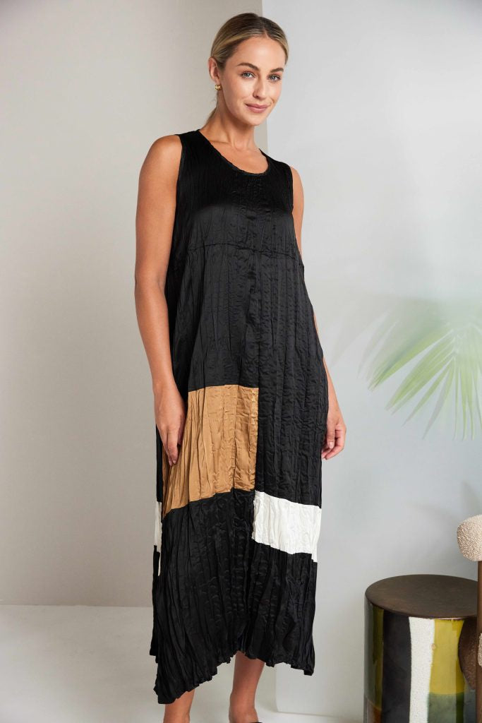 NAYA Round Neck Crushed Dress With Colour Bands