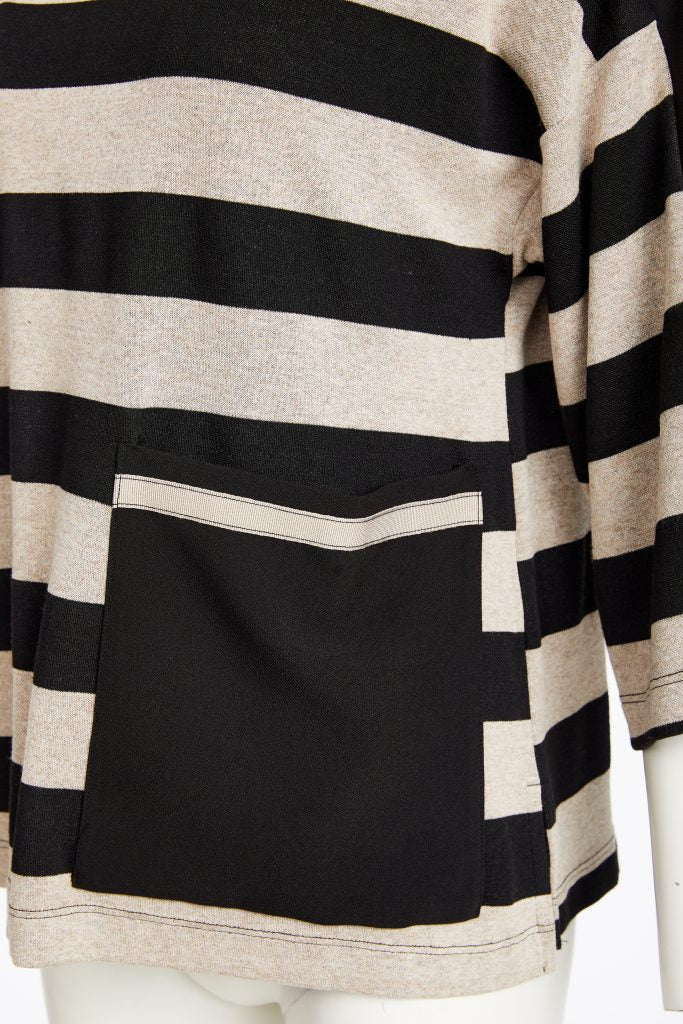 NAYA High neck stripped top with contrast sections and pocket