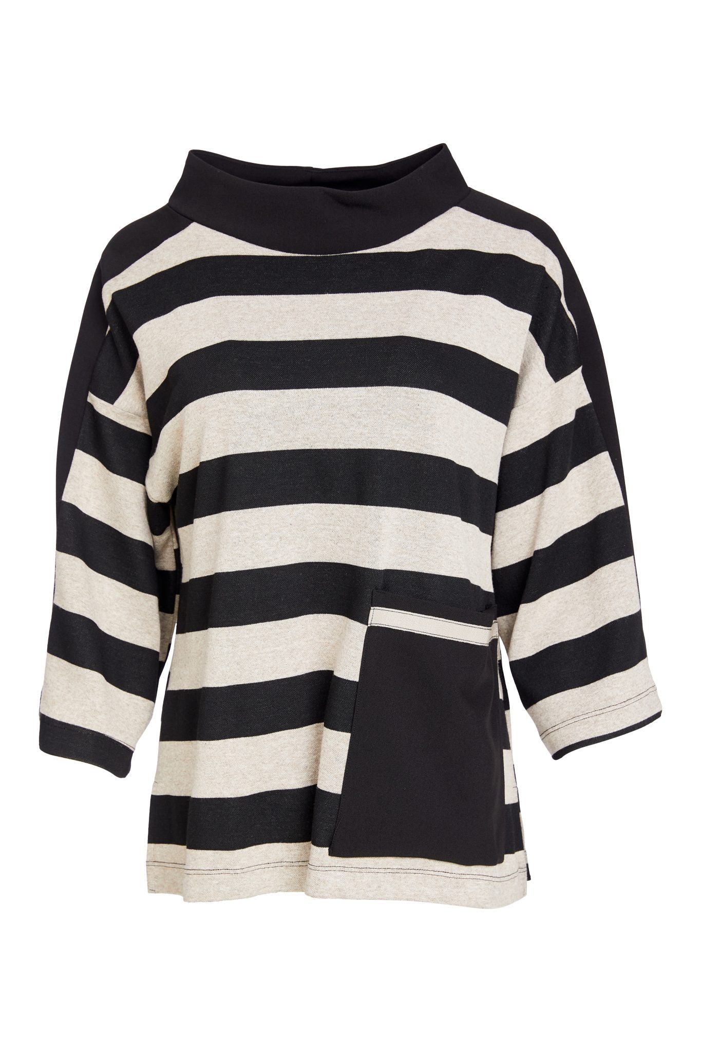 NAYA High neck stripped top with contrast sections and pocket