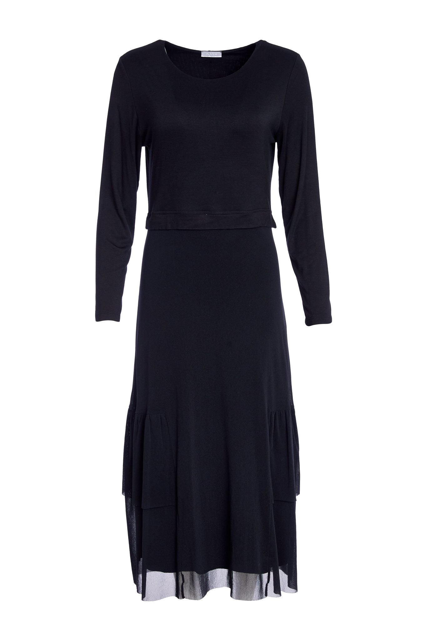 NAYA Round neck dress with mesh skirt and frill hempanel