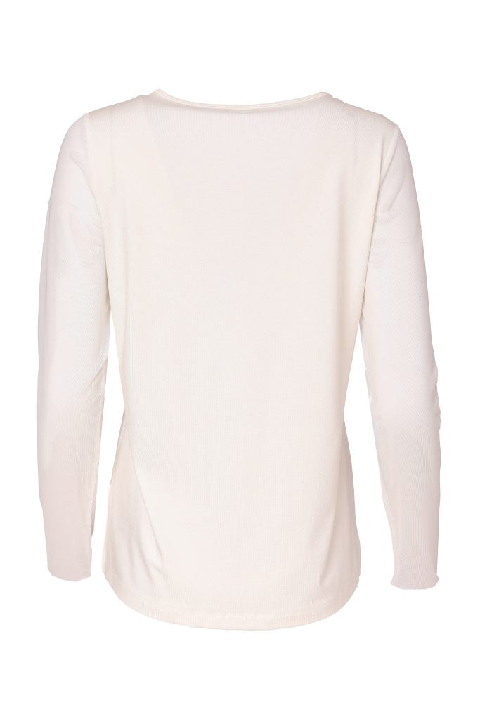 NAYA Jersey Round Neck Top With Mesh Sleeve