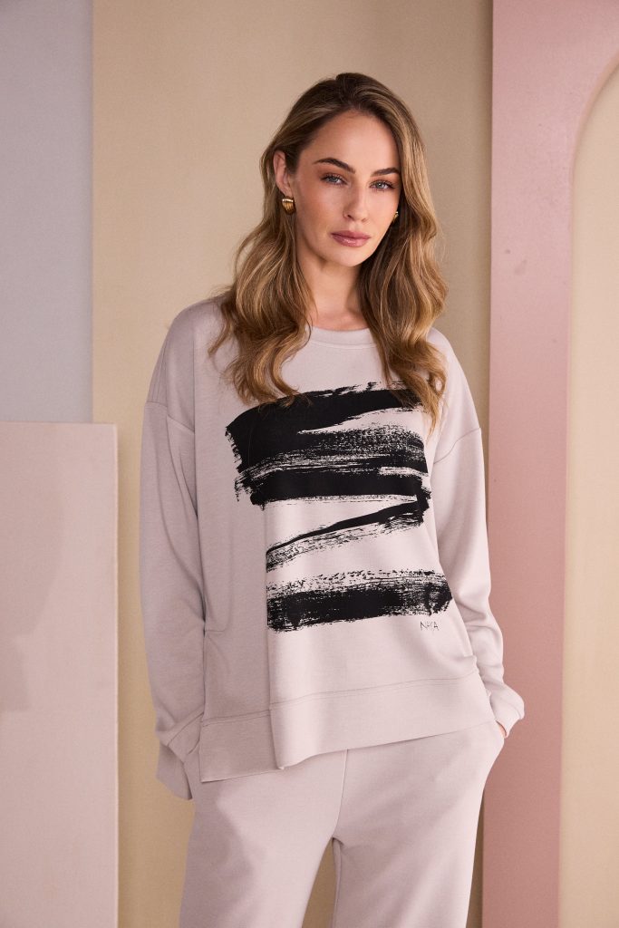 NAYA Brush Stroke Placement Print Top