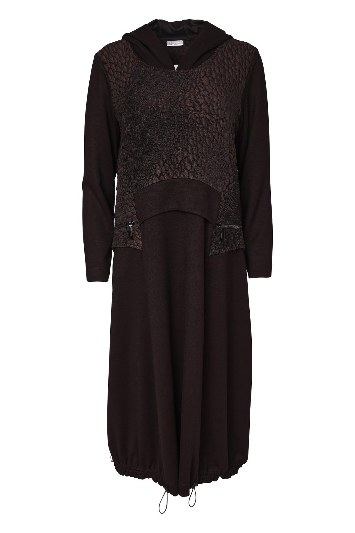 NAYA Dress With Hooded Embossed Top Panel