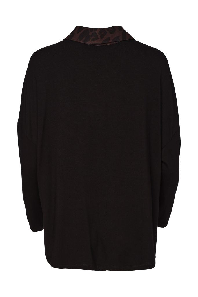 NAYA Animal Print Top With Collar And Contrast Sleeve