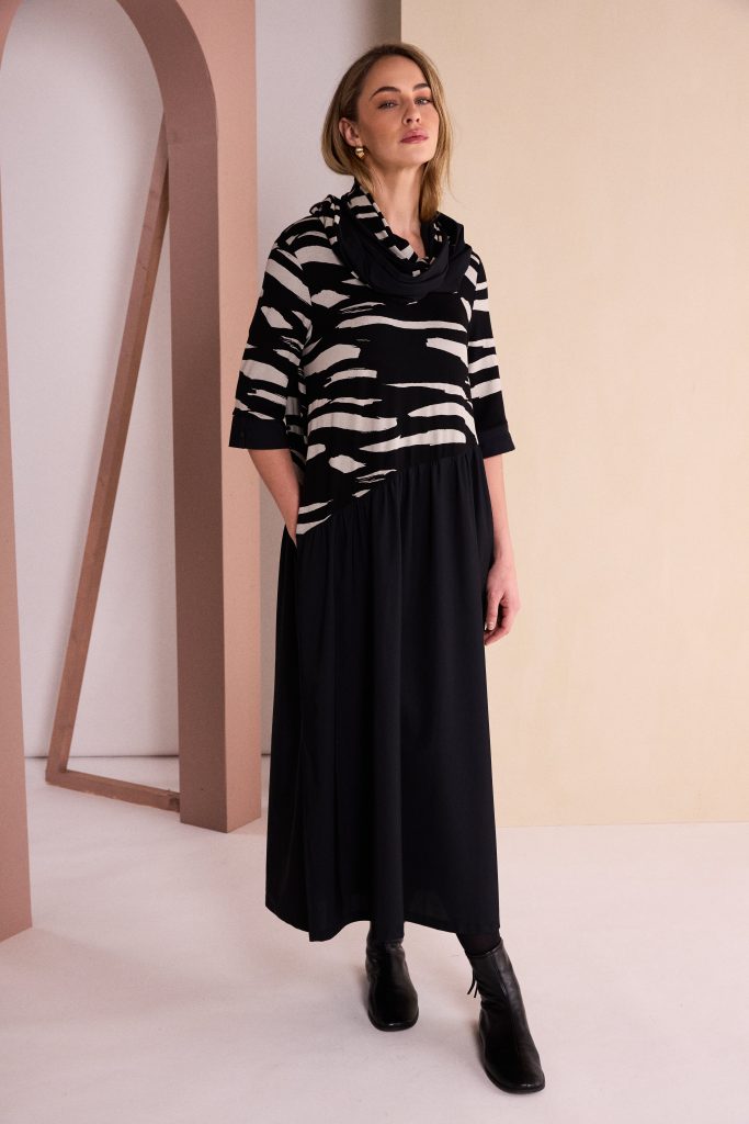 NAYA Print Dress With Plain Bottom