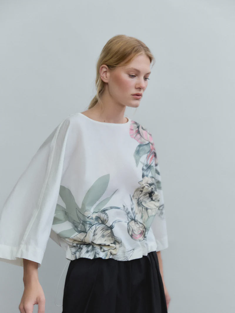 Psophia MUTED PEONY STUDY OVERSIZED DRAWSTRING TOP
