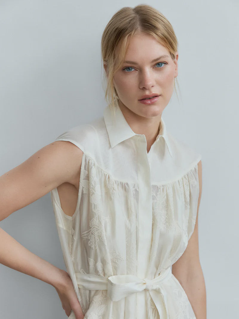 Psophia ETHEREAL BOTANICAL TENCEL RING-NECK BLOUSE