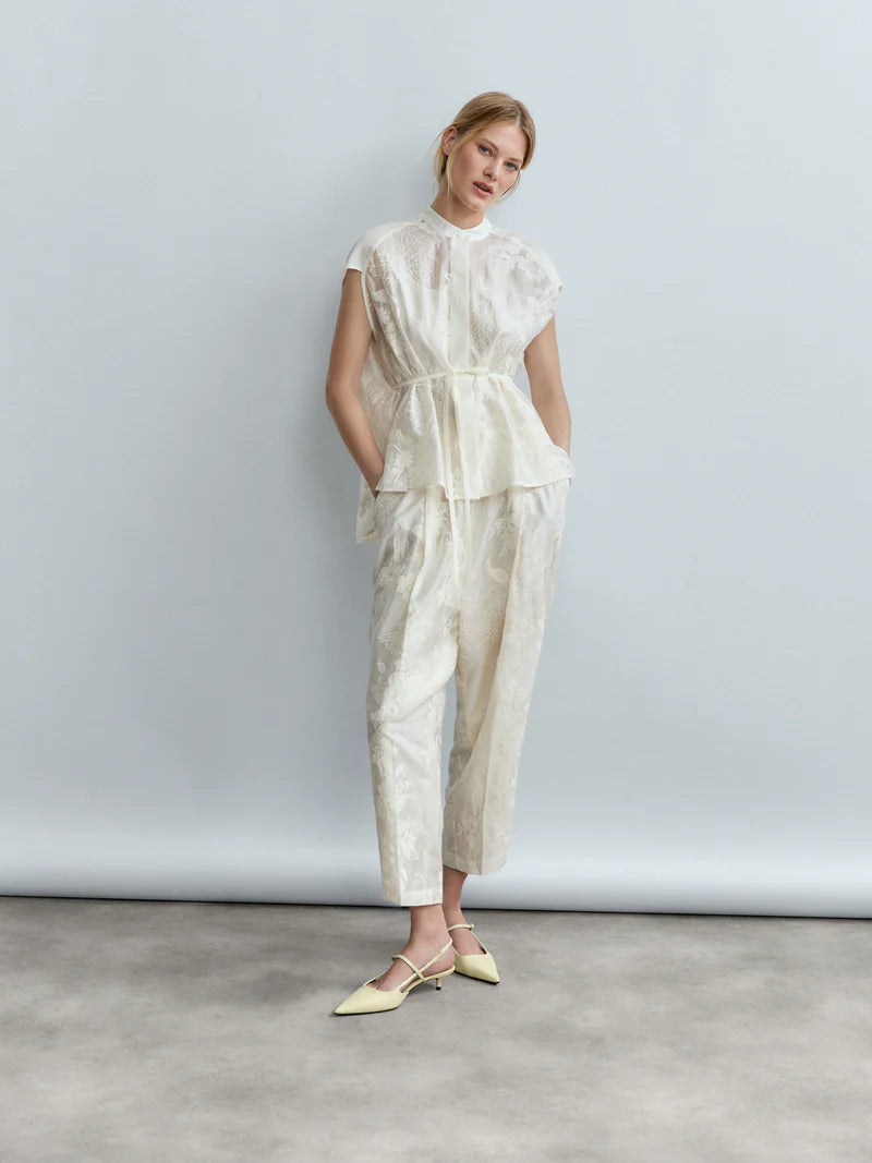 Psophia ETHEREAL BOTANICAL TENCEL RING-NECK BLOUSE