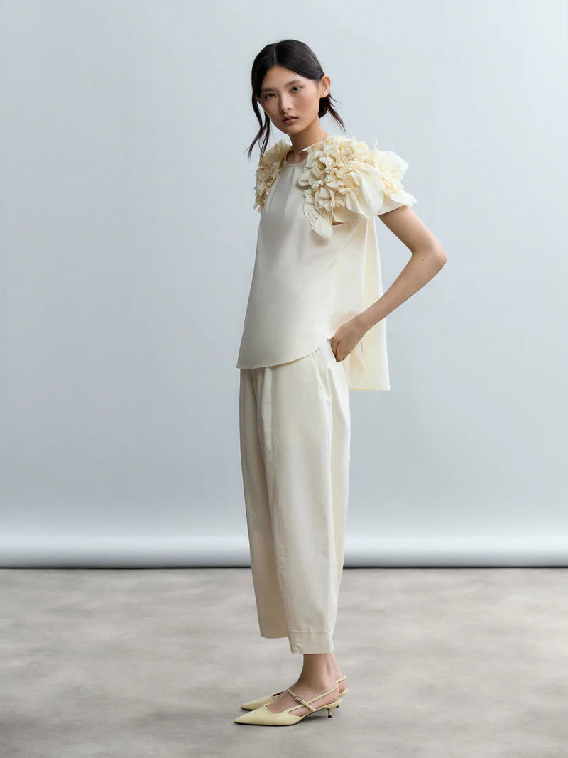 Psophia POPLIN SHORT-SLEEVE TOP WITH EMBELLISHED SLEEVES