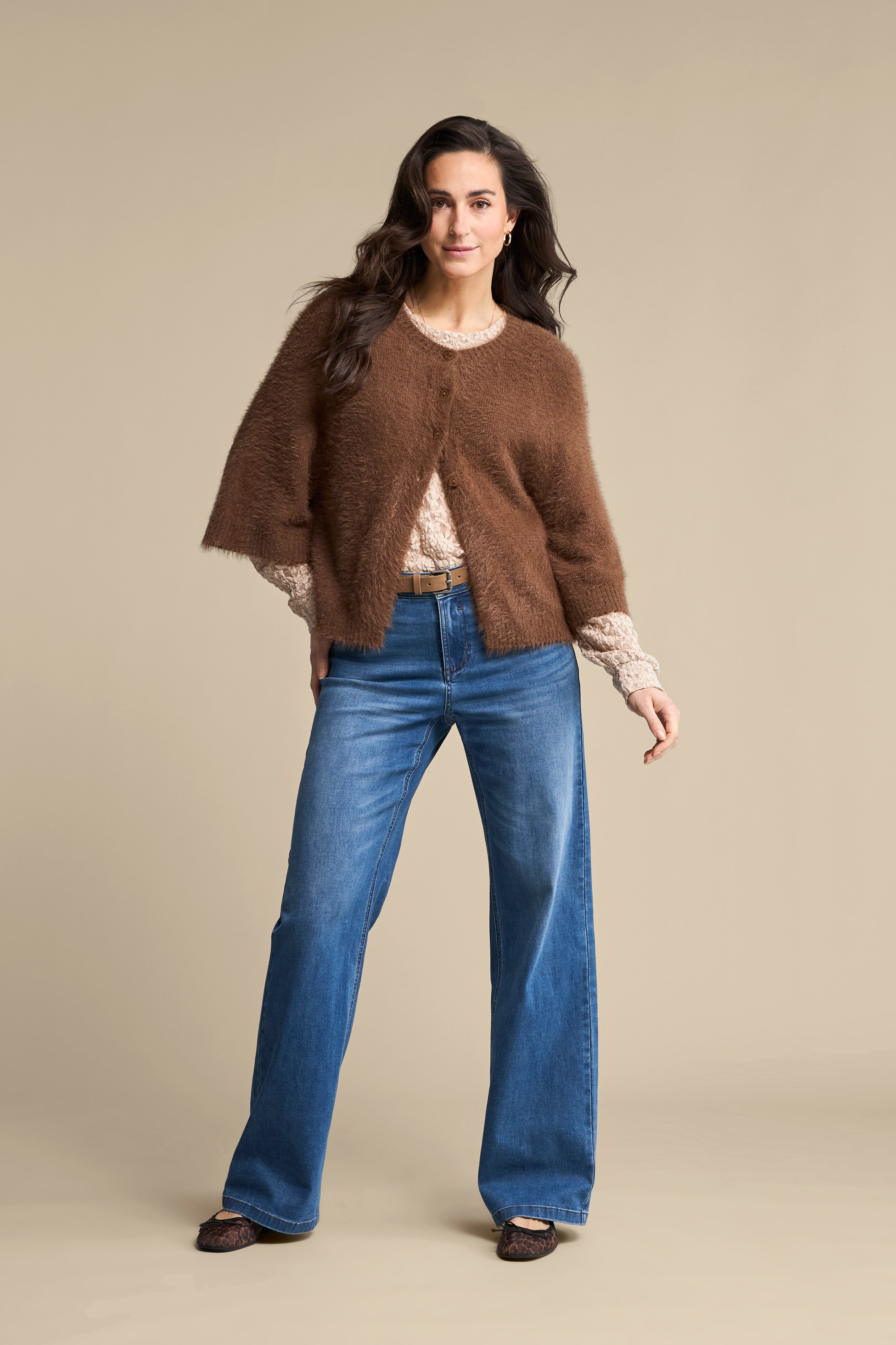 Red Button Cardigan fuzzy poncho