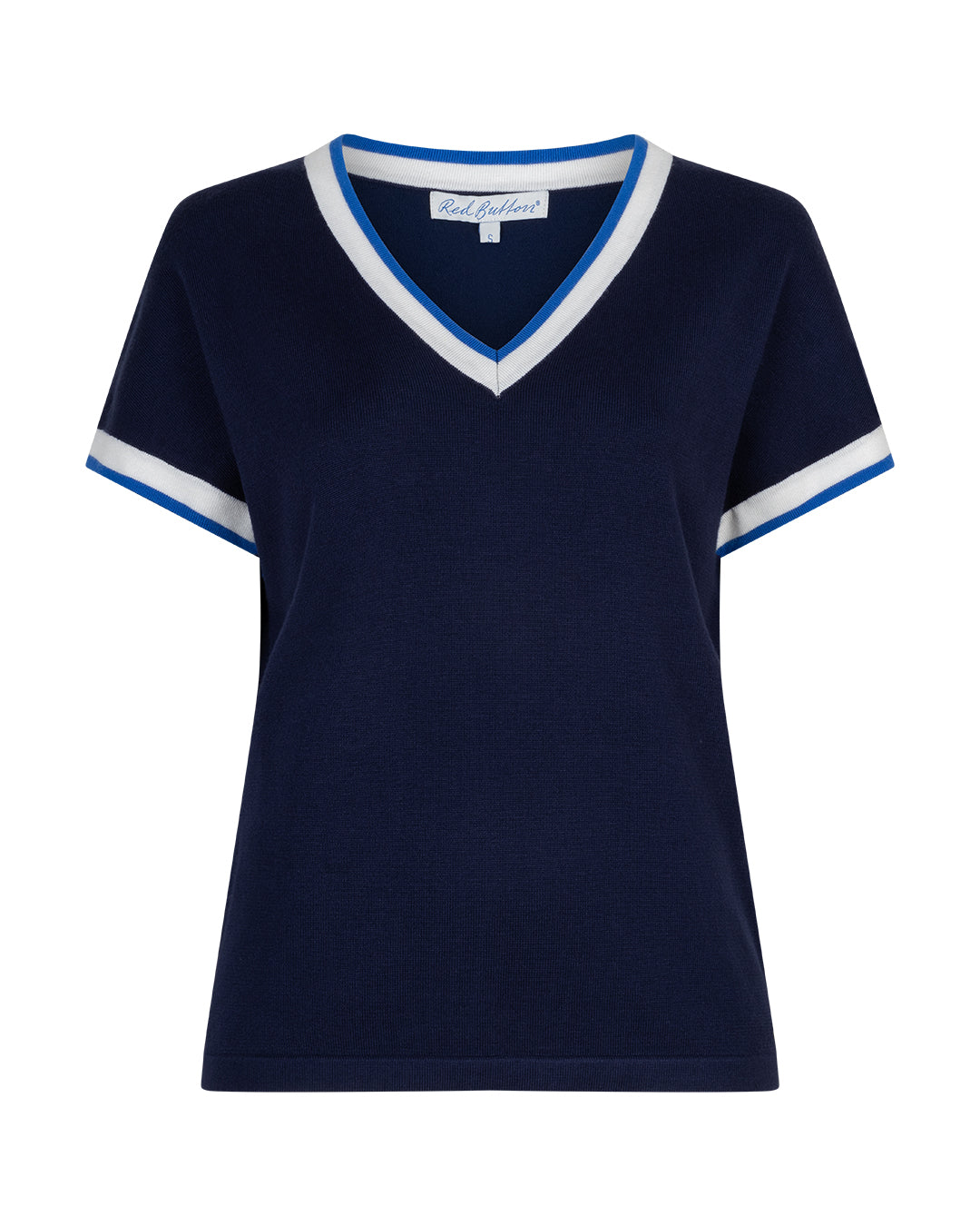 Red Button Jerry V-neck Striped Rib